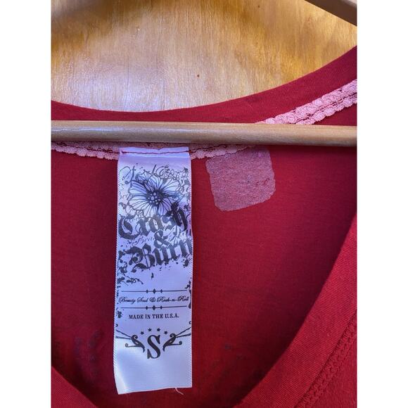 Vintage Y2K Crash And Burn Emo Mcbling Tattoo Alt Studded Mall Punk T Shirt Sz S - Picture 8 of 8